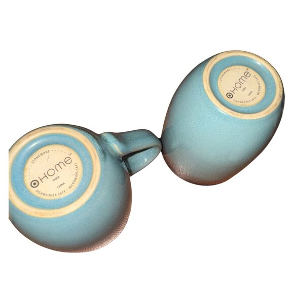 Set Of 2 Ohome Stoneware Gradient Blue & Brown 12 Oz Coffee Tea Mugs Dishwasher - Picture 3 of 6